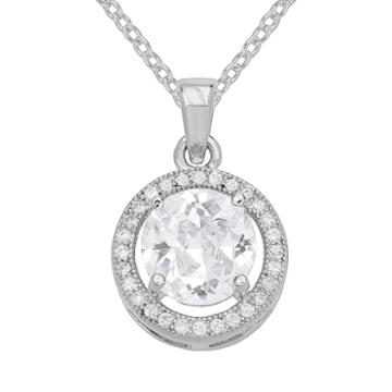 The Silver Lining Cubic Zirconia Silver Tone Halo Pendant, Women's, Size: 18, White