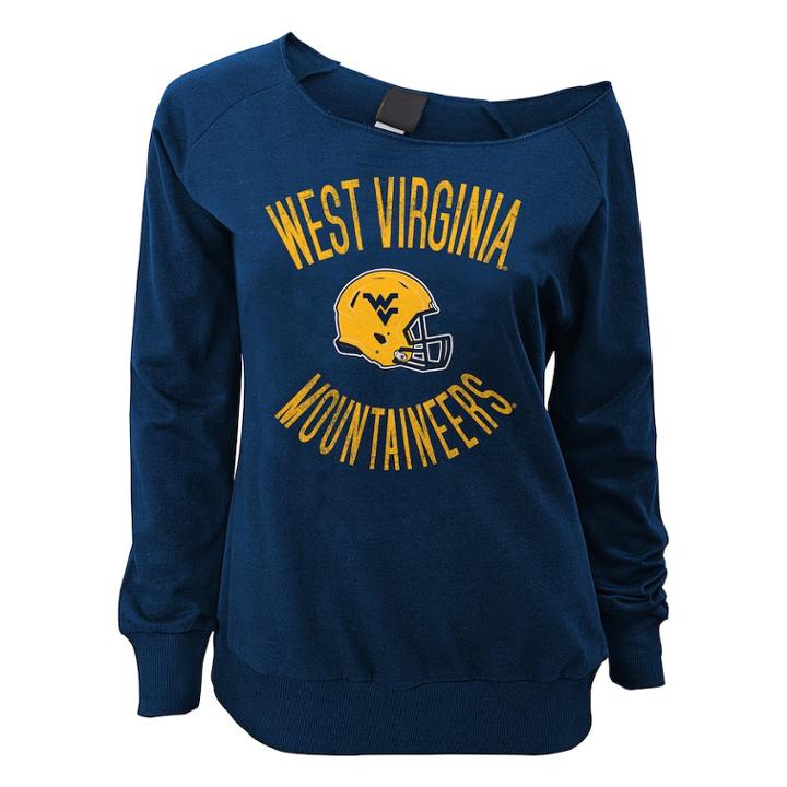 Juniors' West Virginia Mountaineers Flashdance Slouch Crewneck, Teens, Size: Small, Dark Blue