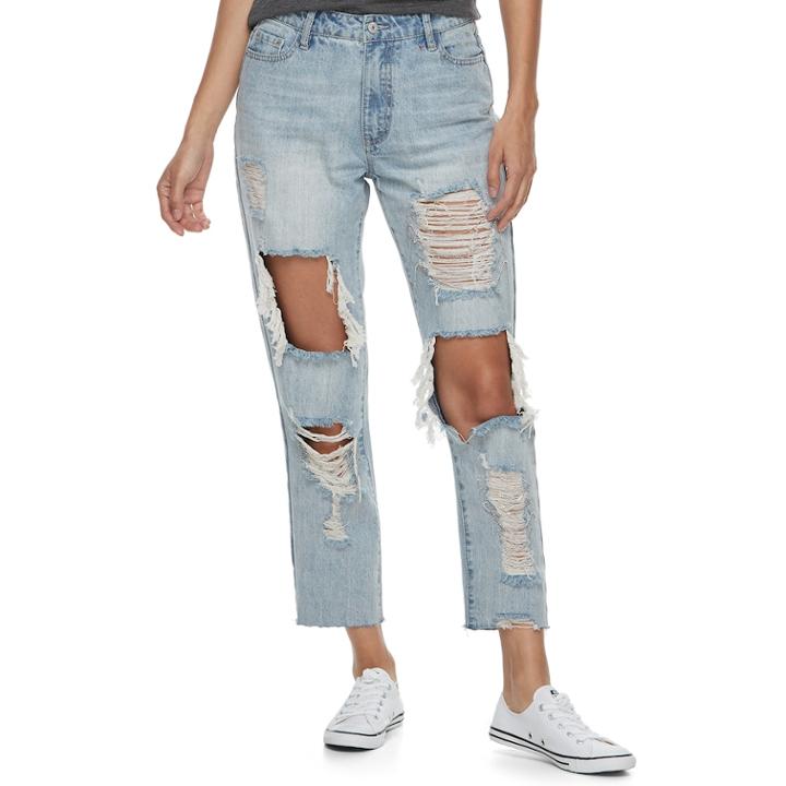 Juniors' Unionbay Ripped Girlfriend Jeans, Teens, Size: 1, Blue