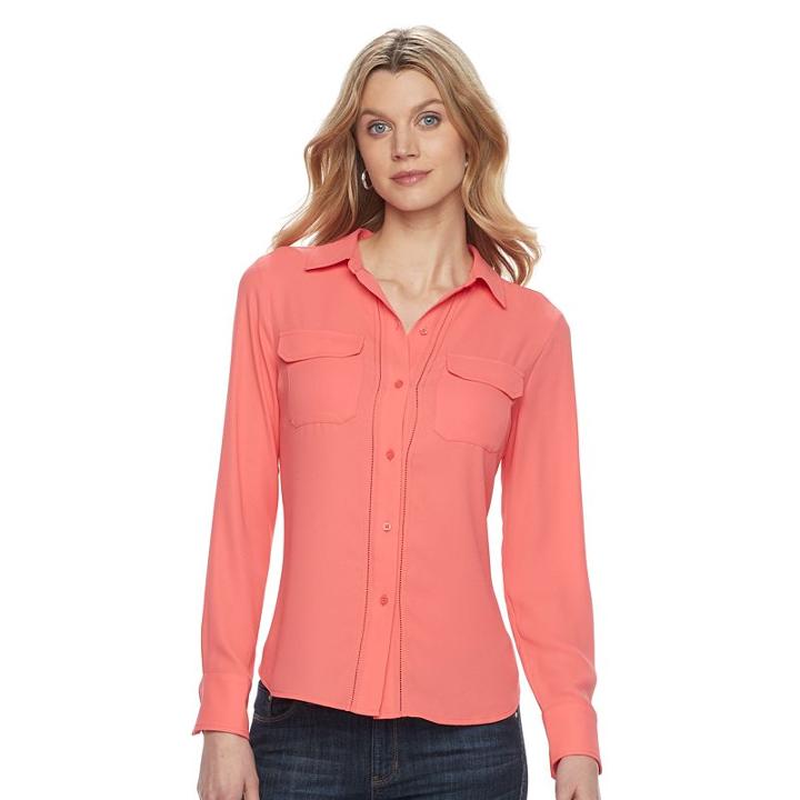 Women's Dana Buchman Button-down Blouse, Size: Small, Lt Orange