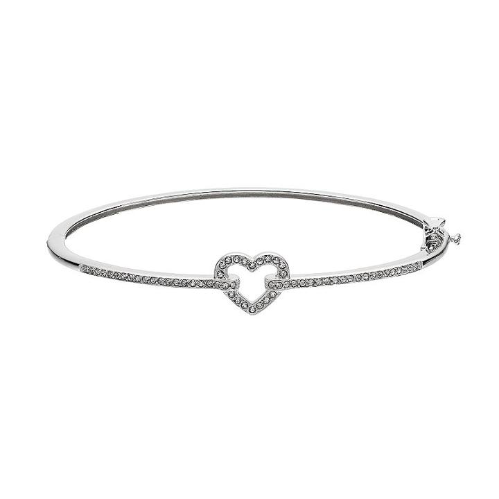 Diamond Essence Sterling Silver Heart Bangle Bracelet - Made With Swarovski Crystals, Women's, White
