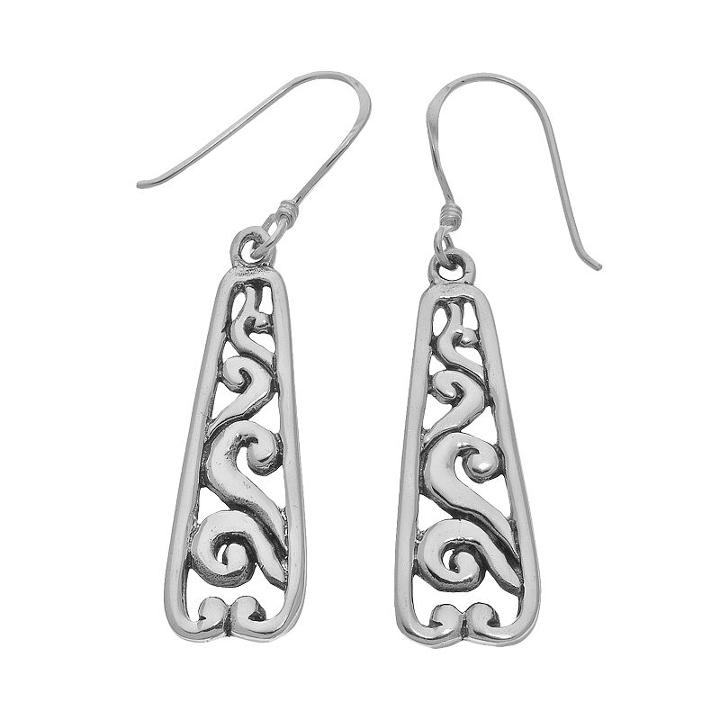 Sterling Silver Scroll Obelisk Drop Earrings, Women's, Grey