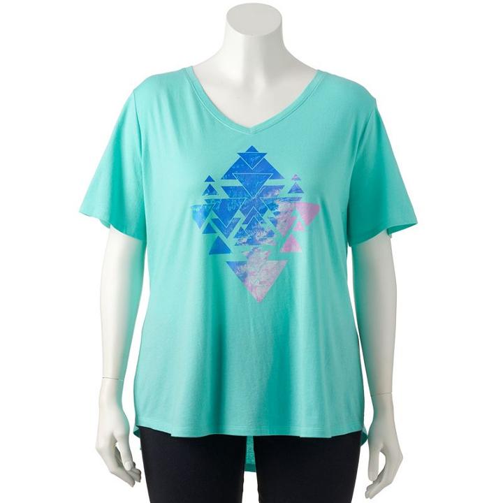 Tek Gear, Plus Size &reg; Easy Graphic V-neck Workout Tee, Women's, Size: 2xl, Turquoise/blue (turq/aqua)