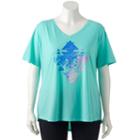 Tek Gear, Plus Size &reg; Easy Graphic V-neck Workout Tee, Women's, Size: 2xl, Turquoise/blue (turq/aqua)
