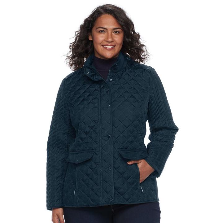 Plus Size Weathercast Quilted Faux-suede Trim Barn Jacket, Women's, Size: 3xl, Blue