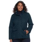 Plus Size Weathercast Quilted Faux-suede Trim Barn Jacket, Women's, Size: 3xl, Blue
