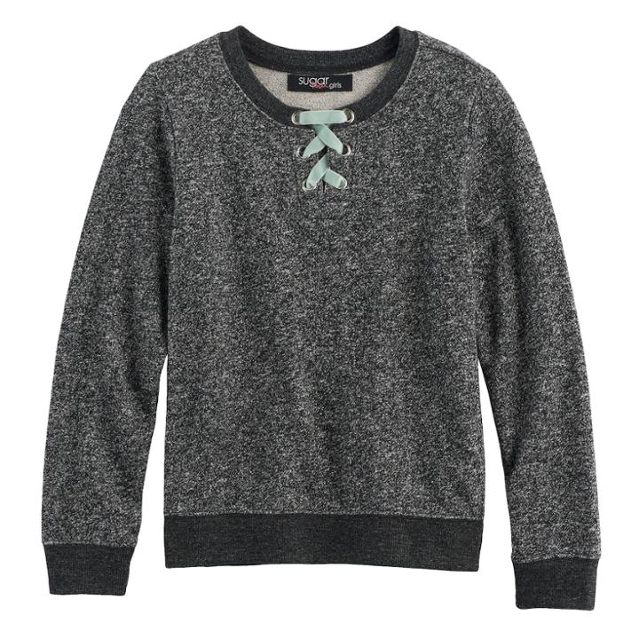 Girls 7-16 Sugar Rush Lace-up Neck Sweatshirt, Size: Small, Black
