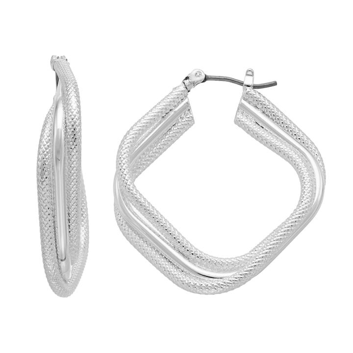 Napier Textured Square Nickel Free Triple Hoop Earrings, Women's, Silver