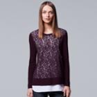 Women's Simply Vera Vera Wang Mock-layer Lace Sweater, Size: Medium, Drk Purple