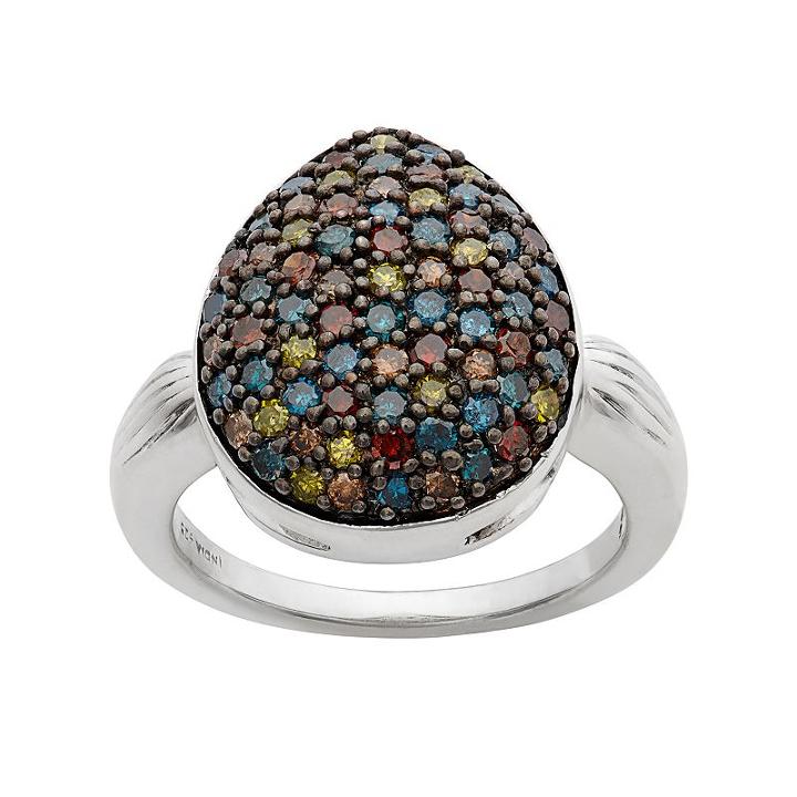 1 Carat T.w. Diamond Sterling Silver Teardrop Ring, Women's, Size: 7, Multicolor