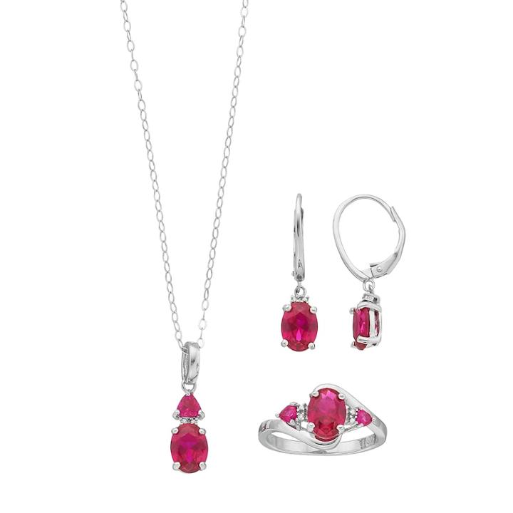 Sterling Silver Lab-created Ruby & Diamond Accent Jewelry Set, Women's, Red