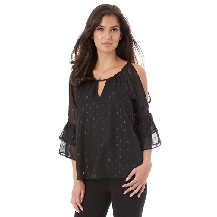 Juniors' Iz Byer Cold-shoulder Dot Top, Teens, Size: Small, Black