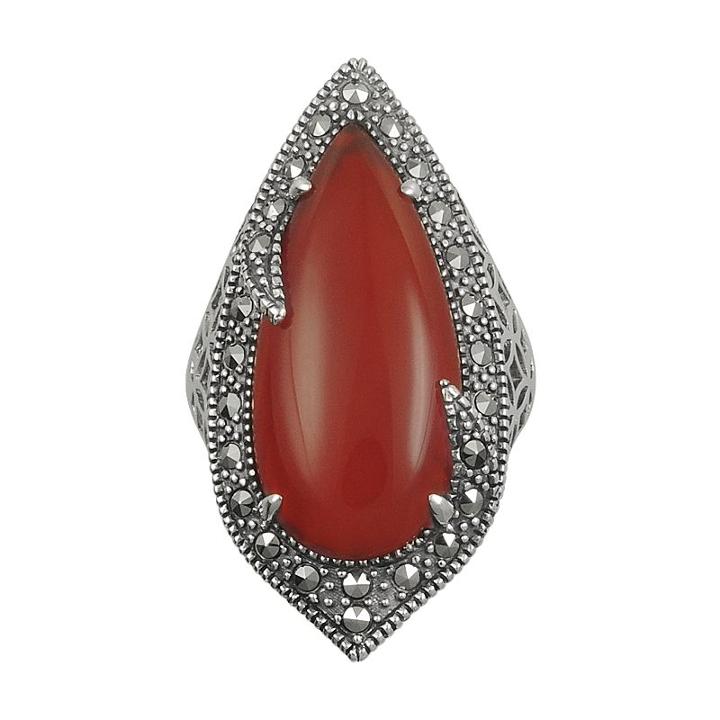 Lavish By Tjm Sterling Silver Red Agate Filigree Ring - Made With Swarovski Marcasite, Women's, Size: 6