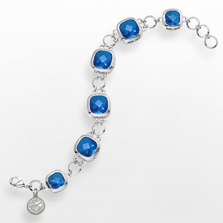 Logoart Toronto Blue Jays Legend Silver Tone Blue Glass Logo Charm Bracelet, Women's, Size: 7.5, Grey