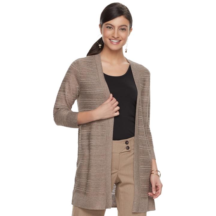 Women's Apt. 9&reg; Pointelle Cardigan, Size: Small, Med Beige