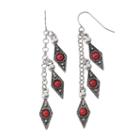Red Cabochon Nickel Free Triple Kite Drop Earrings, Women's, Med Red