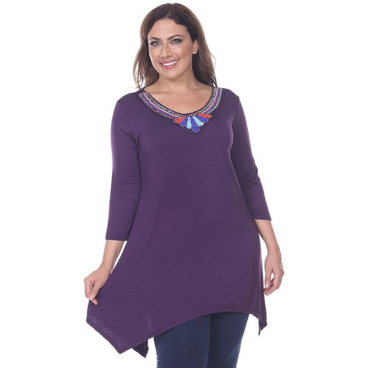 Plus Size White Mark Beaded Handkerchief-hem Tunic, Women's, Size: 2xl, Purple