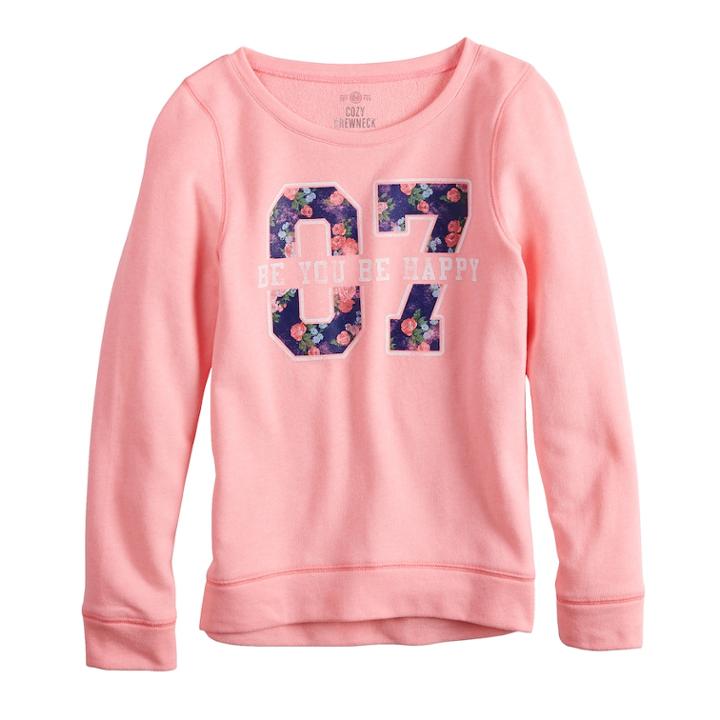 Girls 7-16 & Plus Size So&reg; Easy Crew Pullover Sweatshirt, Size: 10, Light Pink