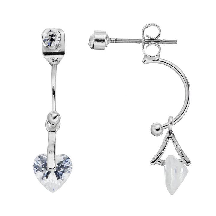 Lc Lauren Conrad Heart Simulated Crystal Front Back Earrings, Women's, Silver