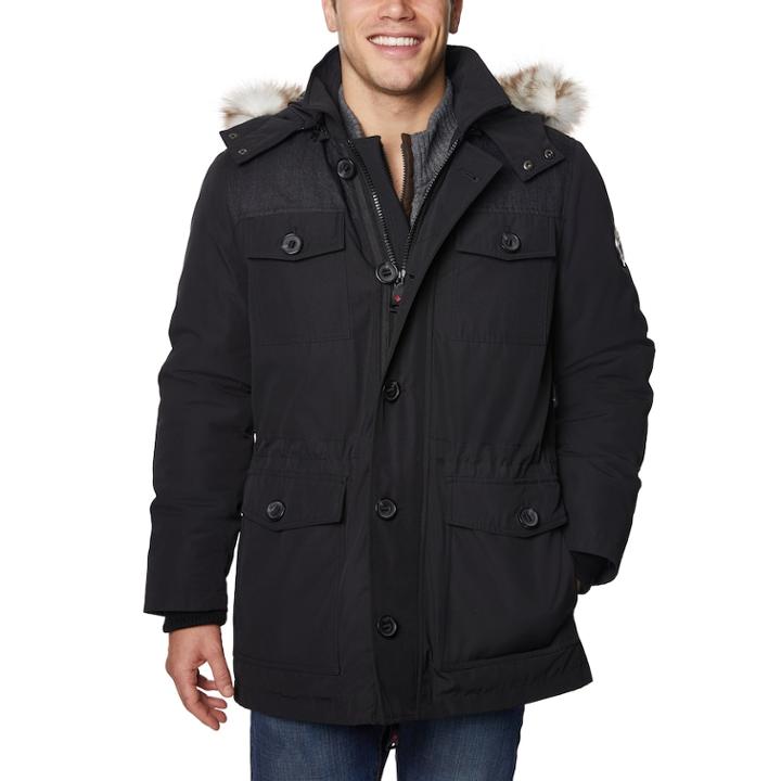Men's Halitech Hooded Faux-fur Hooded Field Jacket, Size: Large, Black