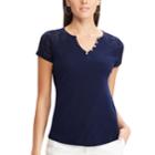 Women's Chaps Lace Sleeve Henley Tee, Size: Small, Blue