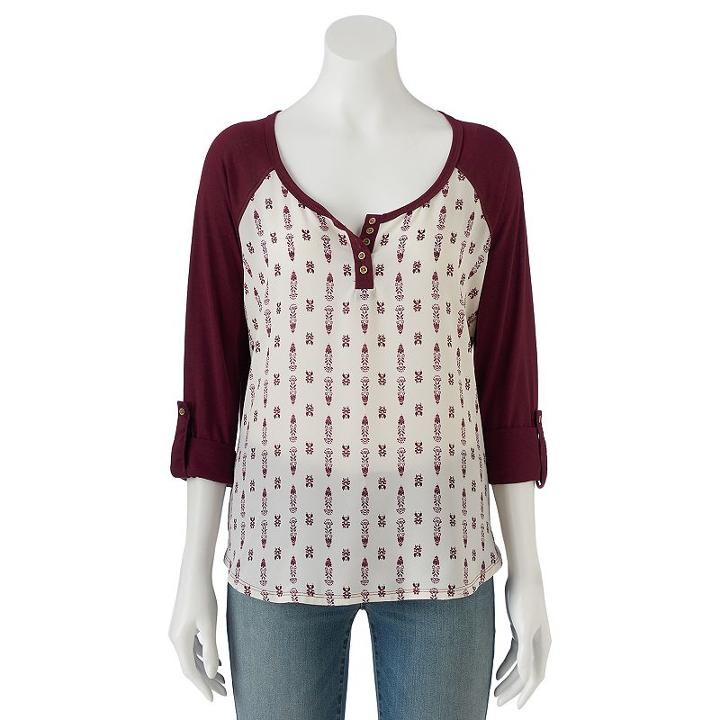 Juniors' Rewind Raglan Henley, Girl's, Size: Large, Purple Oth