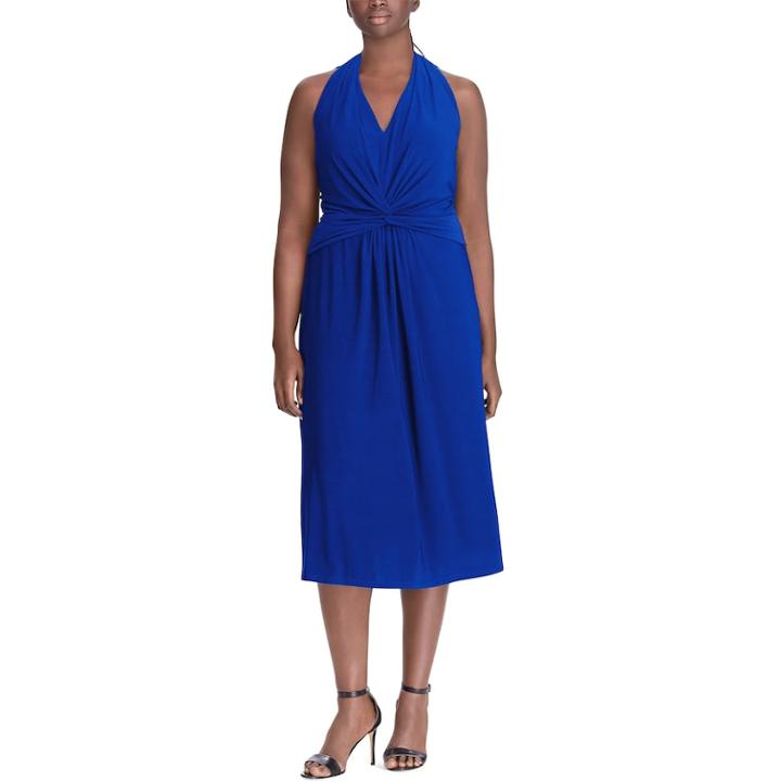 Plus Size Chaps Knot-front Halter Fit & Flare Dress, Women's, Size: 22 W, Blue