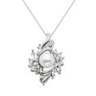 Freshwater Cultured Pearl & Lab-created White Sapphire Sterling Silver Cluster Pendant Necklace, Women's