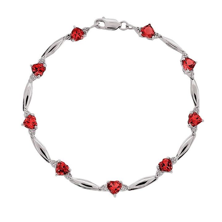 Sterling Silver Lab-created Ruby And Diamond Accent Heart Bracelet, Women's, Size: 7.5, Red