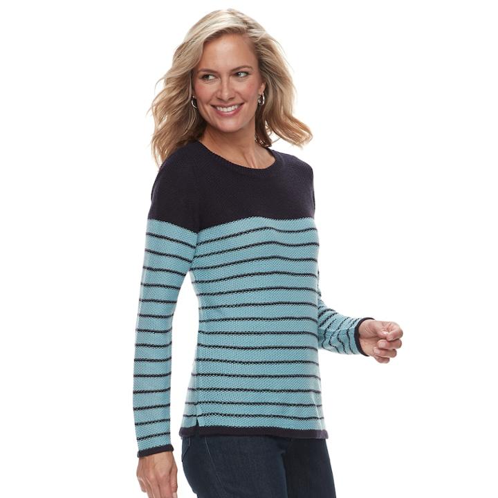 Women's Croft & Barrow Seed-stitch Crewneck Sweater, Size: Large, Blue (navy)