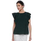 Women's Elle&trade; Pleated Flutter Sleeve Top, Size: Small, Black