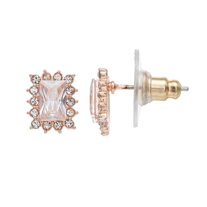 Lc Lauren Conrad Rectangle Halo Nickel Free Stud Earrings, Women's, Pink