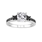 Lab-created White Sapphire And Black Diamond Engagement Ring In Sterling Silver (1/3 Ct. T.w.), Women's, Size: 6