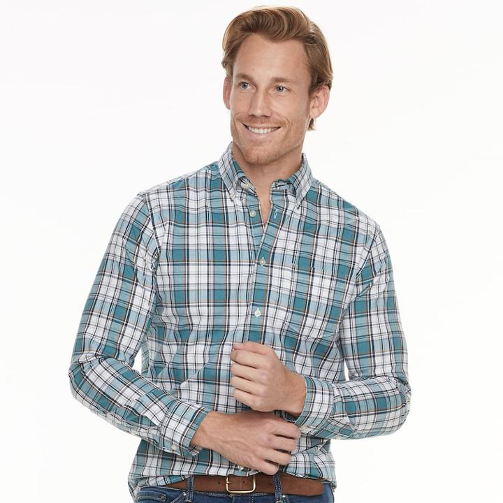 Men's Sonoma Goods For Life&trade; Modern-fit Stretch Poplin Button-down Shirt, Size: Xl, Turquoise/blue (turq/aqua)