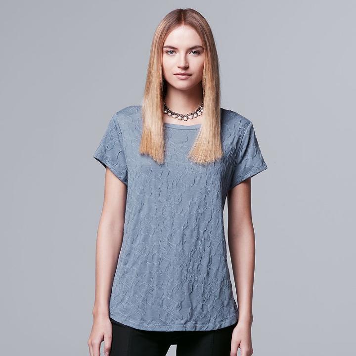 Women's Simply Vera Vera Wang Windy Jacquard Tee, Size: Medium, Med Grey