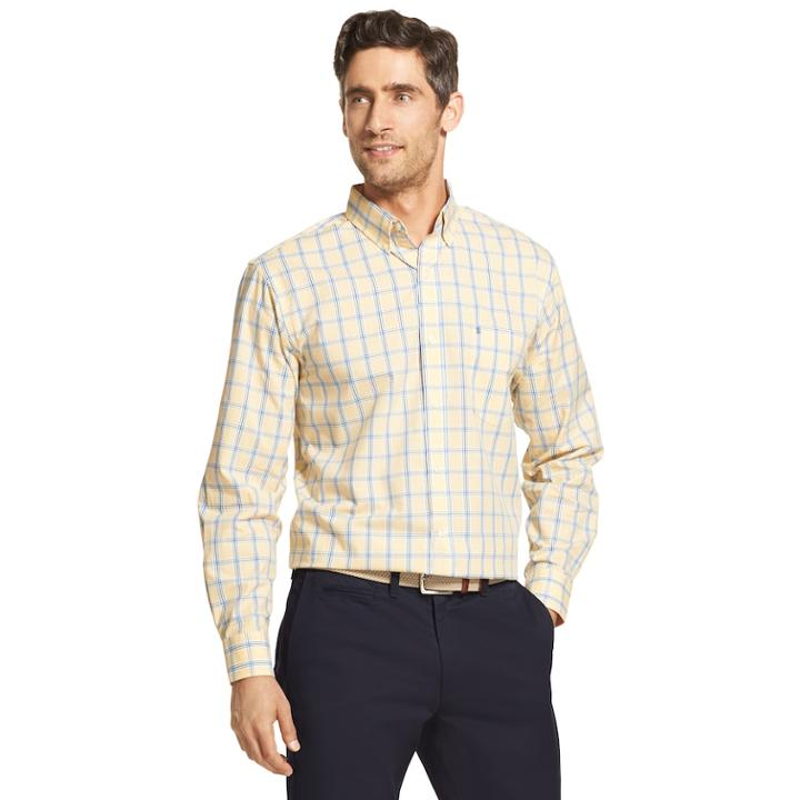 Men's Izod Premium Essentials Classic-fit Plaid Stretch Button-down Shirt, Size: Large, Yellow