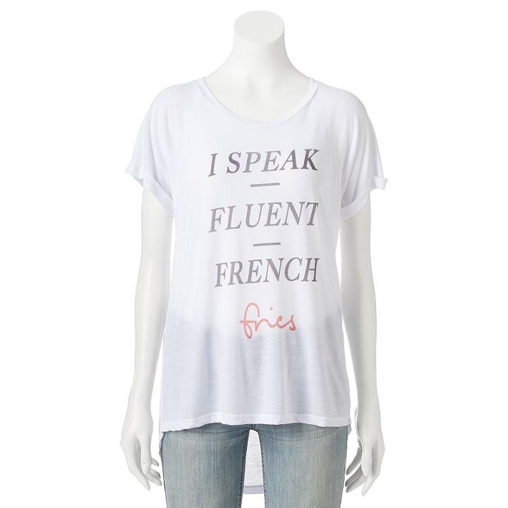 Juniors' I Speak Fluent French Fries Graphic Tee, Girl's, Size: Medium, White