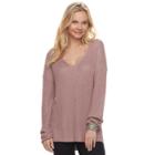 Juniors' Pink Rose Lattice Back V-neck Sweater, Teens, Size: Medium, Med Purple
