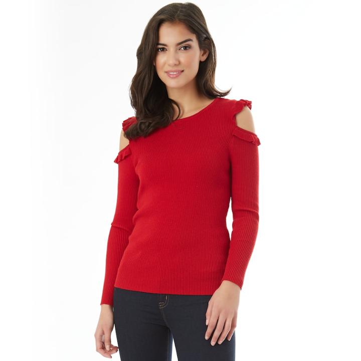 Juniors' Iz Byer California Ruffled Cold Shoulder Sweater, Teens, Size: Xl, Red