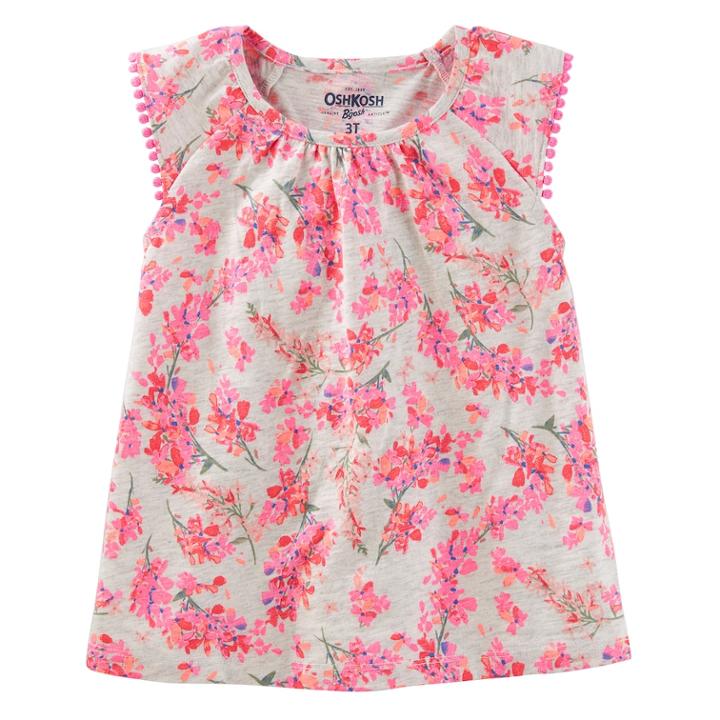 Girls 4-12 Oshkosh B'gosh&reg; Pom Pom Trim Flutter Sleeve Tee, Size: 7, Floral