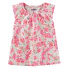 Girls 4-12 Oshkosh B'gosh&reg; Pom Pom Trim Flutter Sleeve Tee, Size: 7, Floral