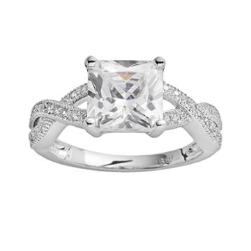 The Silver Lining Silver-plated Cubic Zirconia Crisscross Ring, Women's, Size: 8, White