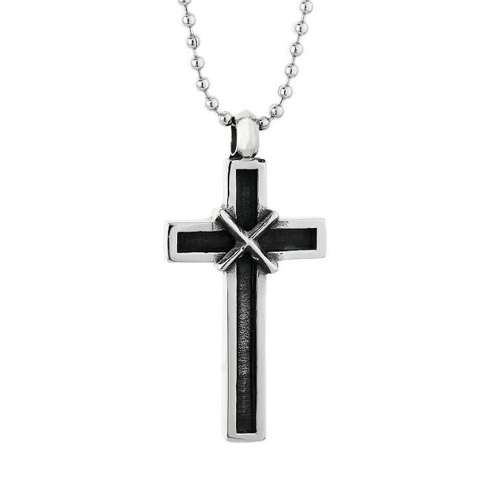 Lynx Stainless Steel Antiqued Cross Pendant Necklace, Men's, Size: 22, Grey