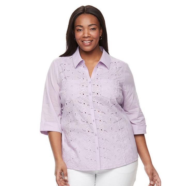 Plus Size Croft & Barrow&reg; Lace Knit-to-fit Shirt, Women's, Size: 2xl, Brt Purple