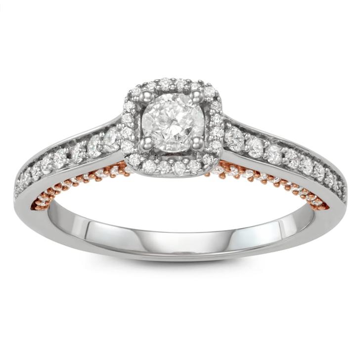 Simply Vera Vera Wang Two Tone 14k Gold 3/4 Carat T.w. Diamond Halo Engagement Ring, Women's, Size: 7, White