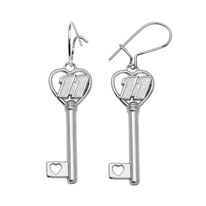 Insignia Collection Nascar Denny Hamlin Sterling Silver 11 Heart Key Drop Earrings, Women's, Grey