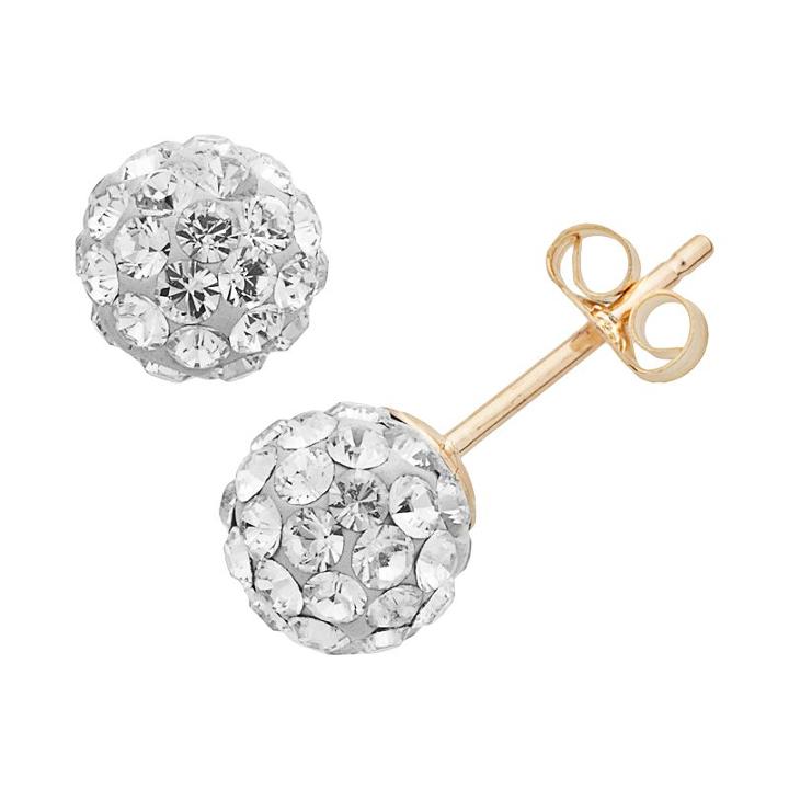 Gold 'n' Ice 10k Gold Crystal Ball Stud Earrings - Made With Swarovski Crystals, Women's, White