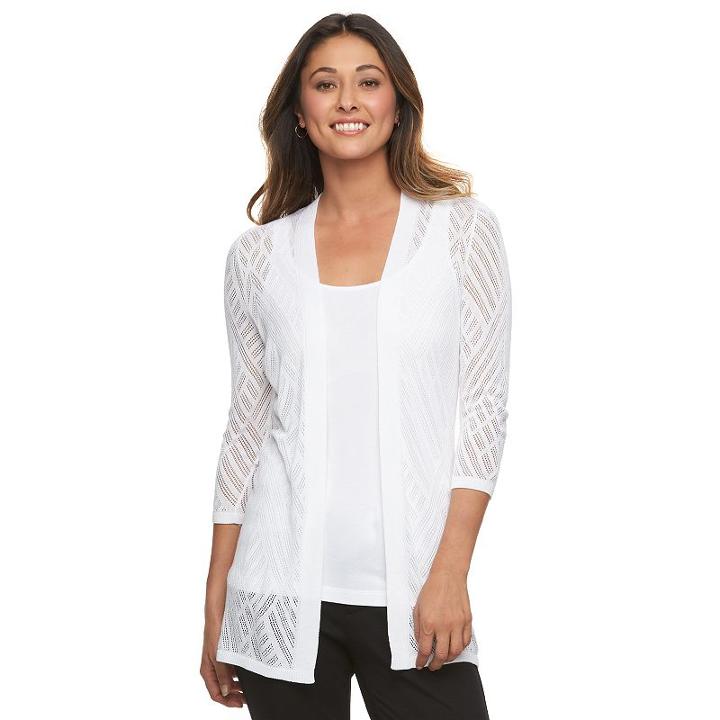 Women's Croft & Barrow&reg; Pointelle Open-front Cardigan, Size: Large, White