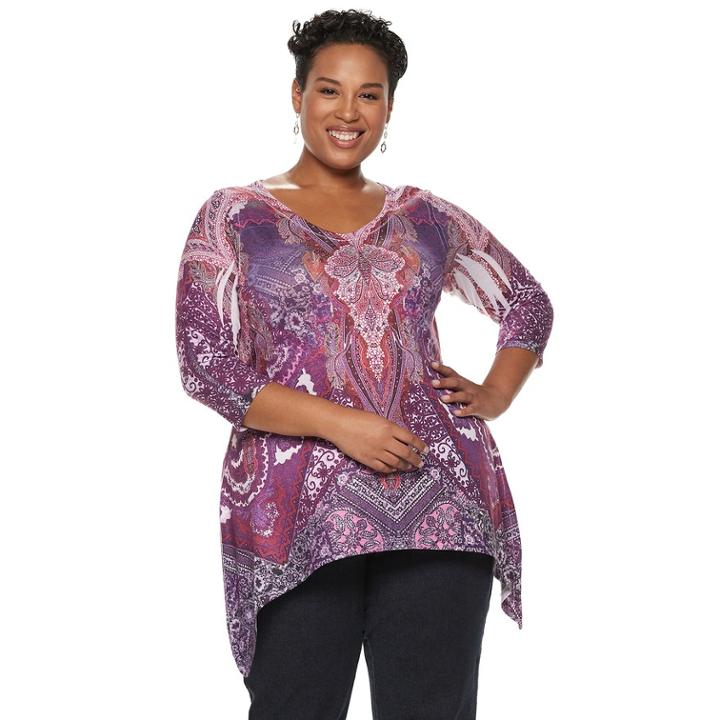 Plus Size World Unity Studded Sharkbite Top, Women's, Size: 3xl, Purple