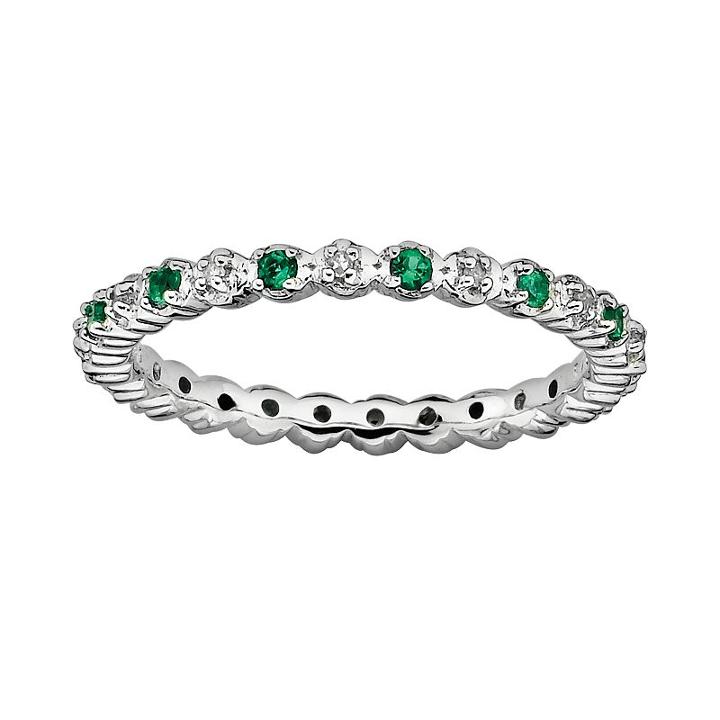 Stacks And Stones Sterling Silver Lab-created Emerald And Diamond Accent Stack Ring, Women's, Size: 6, Green